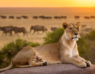 lion and lioness, lioness and cubs, lion cub and lioness