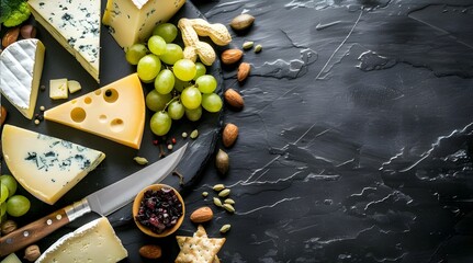 charcuterie, Assortment of cheeses displayed on a cheese plate