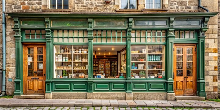 Vintage pharmacy storefront in the quaint town of Paimpol, France, pharmacy, old, vintage, storefront, town