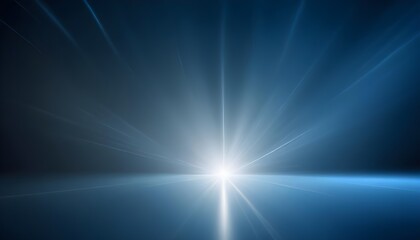 Obraz premium A bright white light shines in the center of a dark blue surface, emitting beams of light across the scene