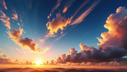 Fototapeta premium Dramatic Sunset Over Mountains with Colorful Clouds.