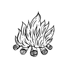 Hand-Drawn Campfire Sketch - Rustic Bonfire Illustration for Camping and Outdoors