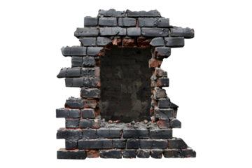 Black texture with isolated bricks isolated on transparent background