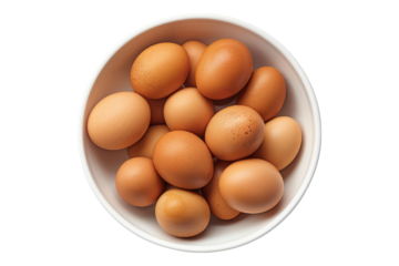 Brown egg in bowl isolated on transparent background