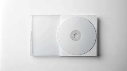 Blank white CD cover isolated on pure white background with subtle shadows and clean minimalist design.