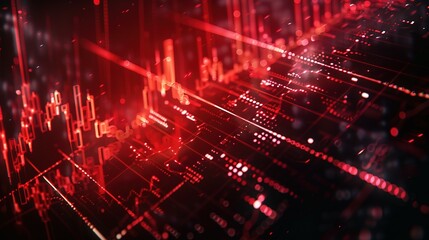 Fototapeta premium Abstract digital chart background featuring a red stock business graph, symbolizing bankruptcy, loss, and recession in finance, as well as economic crash and crisis.