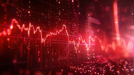 Abstract digital chart background featuring a red stock business graph, symbolizing bankruptcy, loss, and recession in finance, as well as economic crash and crisis.