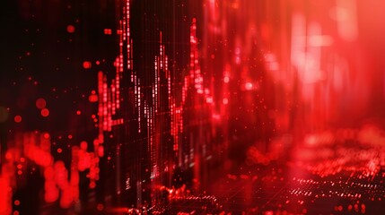 Abstract digital chart background featuring a red stock business graph, symbolizing bankruptcy, loss, and recession in finance, as well as economic crash and crisis.