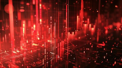 Abstract digital chart background featuring a red stock business graph, symbolizing bankruptcy, loss, and recession in finance, as well as economic crash and crisis.