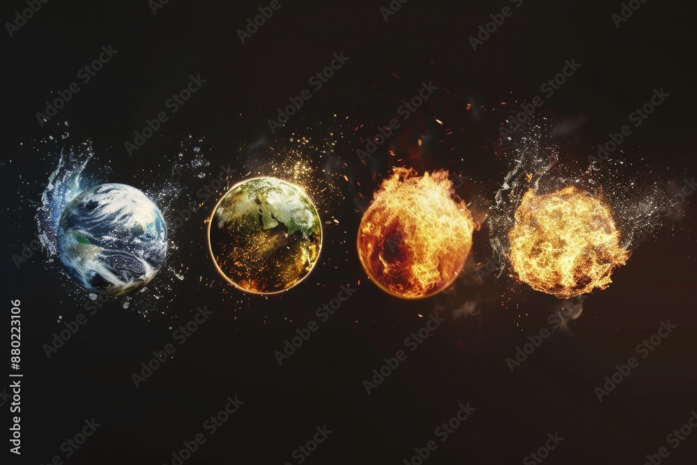 Poster image showing the four planets - earth, mars, venus and mercury - in their respective orbits around 