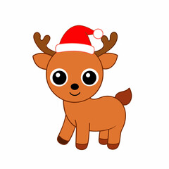 a Funny Christmas Baby Reindeer with Santa Claus Hat Clipart vector art illustration