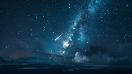 Meteor, falling star in the beautiful night sky. Space background