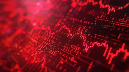 Abstract digital chart background featuring a red stock business graph, symbolizing bankruptcy, loss, and recession in finance, as well as economic crash and crisis.