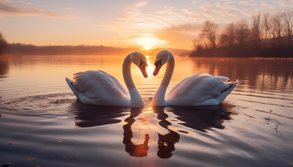 Fototapeta premium Two beautiful swans swimming on the lake