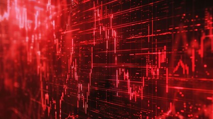 Obraz premium Abstract digital chart background featuring a red stock business graph, symbolizing bankruptcy, loss, and recession in finance, as well as economic crash and crisis.
