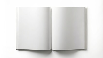 Empty white magazine template with clean layout and blank pages isolated on a pure white background surface.