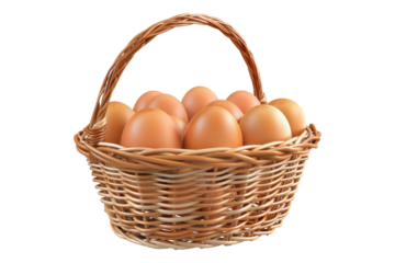 Egg in basket isolated on transparent background
