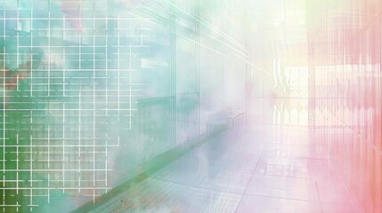 Fototapeta premium Subtle abstract wallpaper with a digital LED effect, featuring a grid pattern in muted tones of blue and green, ideal for a minimalist yet futuristic look