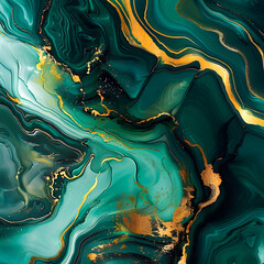 Obraz premium Abstract green and gold marbled texture. Vibrant and luxurious marble pattern background, perfect for design and decor projects.