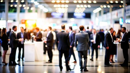 Trade Conference Blur: A trade conference with booths and attendees, softly blurred to emphasize networking and business exchange.
