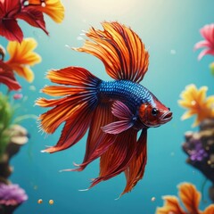 Fototapeta premium Colorful Siamese Fighting Fish in a Tropical Aquarium.