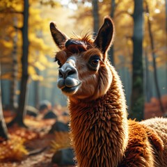 Fototapeta premium Cute Alpaca in Autumn Forest.