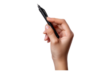 Hand holding pen isolated on transparent background