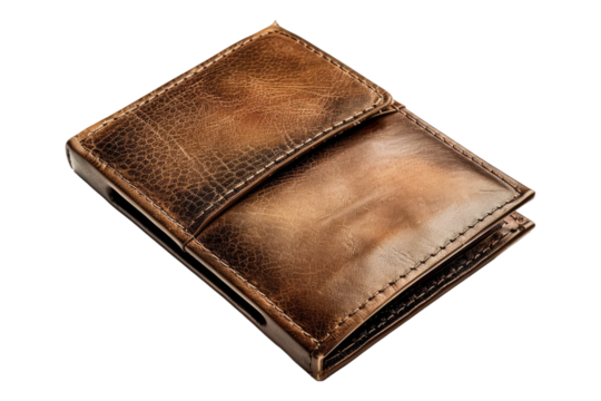 Man leather open wallet isolated on transparent background