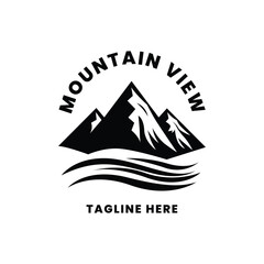 Mountain view logo. Mountain logo black and white silhouette flat design