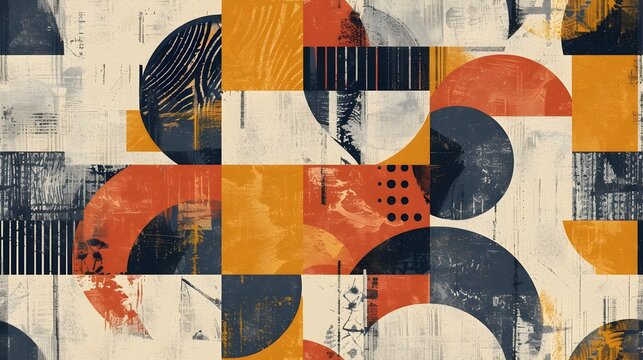 Minimal Bohemian Free Shape Seamless Pattern with Grungy Geometric Biomorphic Line Print Texture