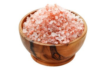 Pink salt in wooden bowl isolated on transparent background