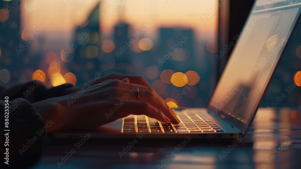 Poster hands typing on laptop