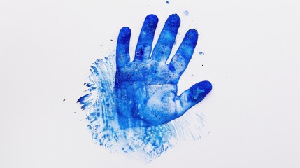 A blue handprint on a white background, simple and elegant design