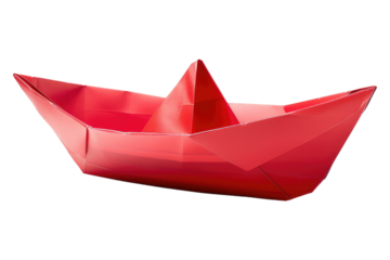 Red paper boat isolated on transparent background