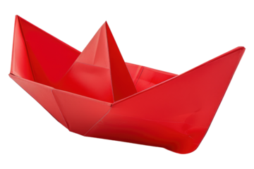 Red paper boat isolated on transparent background