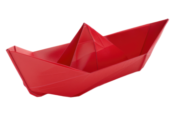 Red paper boat isolated on transparent background
