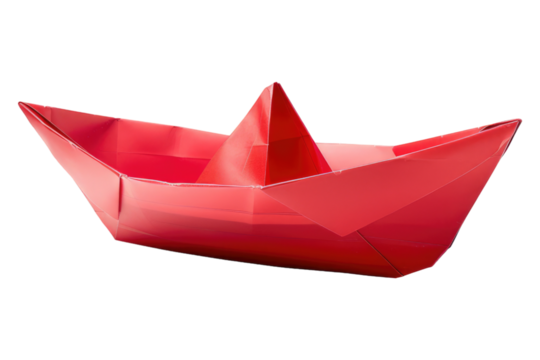 Red paper boat isolated on transparent background