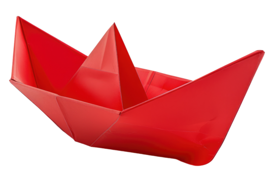 Red paper boat isolated on transparent background