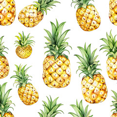 Watercolor pineapple seamless pattern Ananas isolated on white background