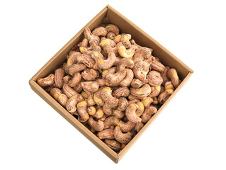 A plate of nutritious breakfast nuts cashews on a white background