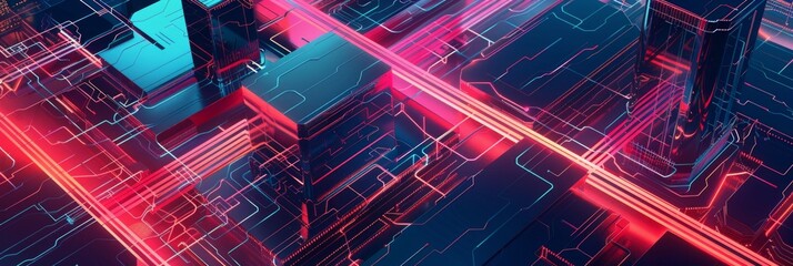 Graphic design background of tech scene. Modern abstract background.