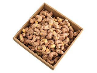 A plate of nutritious breakfast nuts cashews on a white background