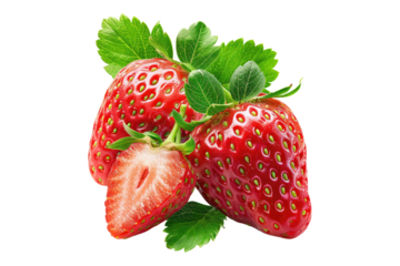 Strawberry with leaves isolated on transparent background