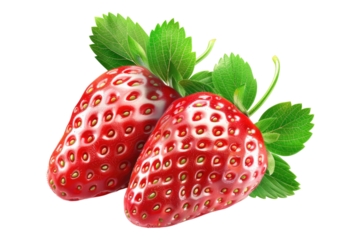 Strawberry with leaves isolated on transparent background