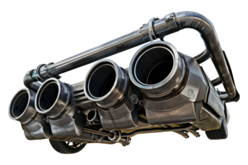 Vehicle exhaust system isolated on transparent background