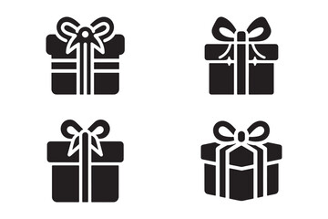 Minimalist Present Gift Box Silhouette Icon Vector Illustration on White Background