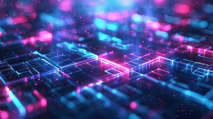Obraz premium Vibrant abstract background showcasing neon cyan lines interconnected in a 3D pattern, emphasizing a lively and innovative tech theme