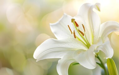 Obraz premium Detailed photo of a single white lily, representing purity and inner peace, Peace, White lily
