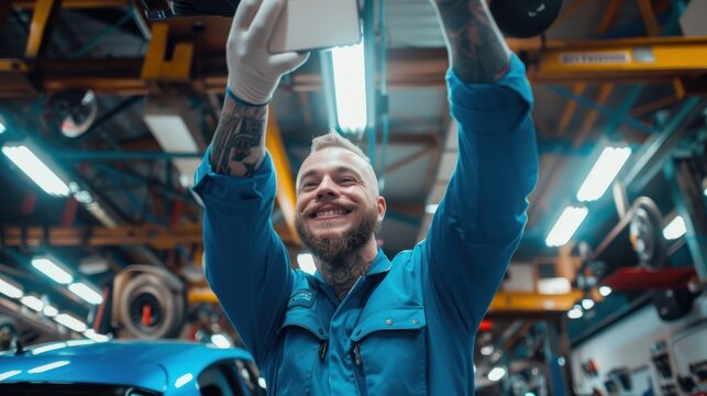 The smiling tattooed mechanic