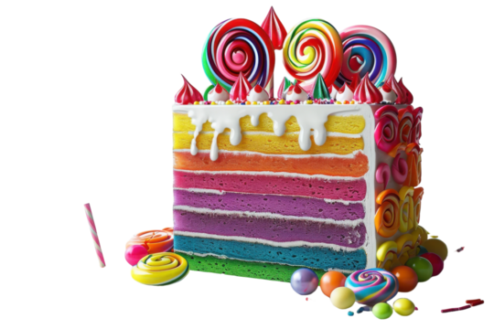 Multi Layered Rainbow Cake Isolated On Transparent Background